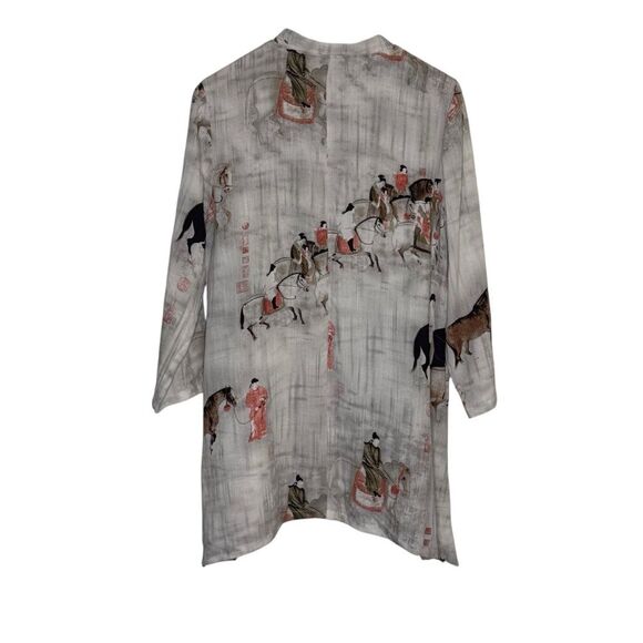 Soft Surroundings Song Dynasty Button Front Tunic Cardigan Asian Horses Sz Large - Picture 4 of 8